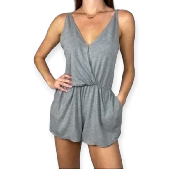 Victoria's Secret Pants - Victoria's Secret PINK | Med | Heather Gray Ultra-Soft Plunge Crossover Romper
